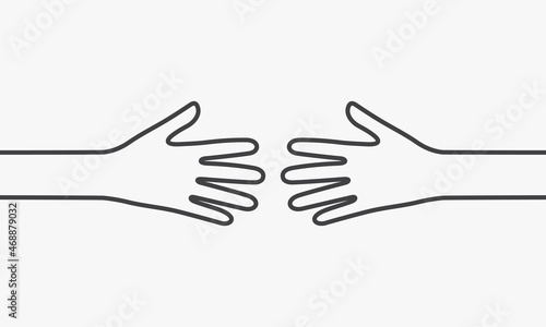 line icon two hands reach each other isolated on white background.