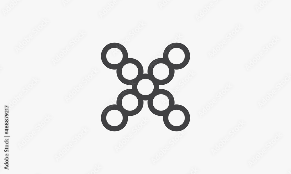 circle line dotted X isolated on white background. circle line dotted X isolated on white background.