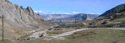 Panorama of mountainous Dagestan on a September day. Russian Federation