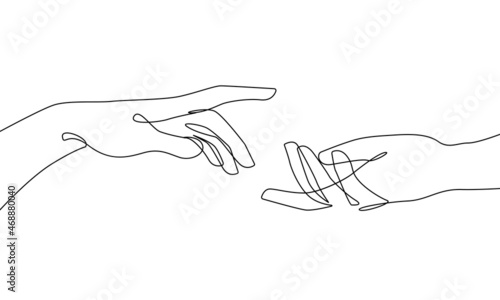 Hands Holding Line Art Drawing.  Couple Hands One Line Print Minimal Art Drawing. Love Print Trendy Minimalist Illustration. Vector EPS 10