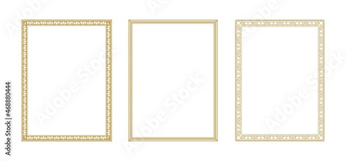 Decorative Ornament Square Frame Set. Simple Gold Line border for Photo, Certificate Design