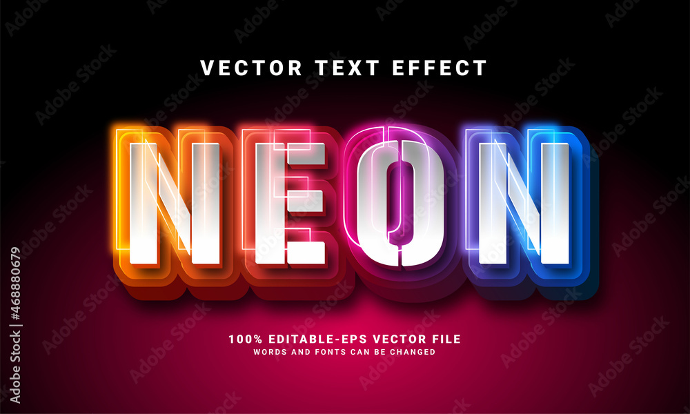 Neon 3D text effect. Editable text style effect with colorful light theme, suitable for colorful event needs .