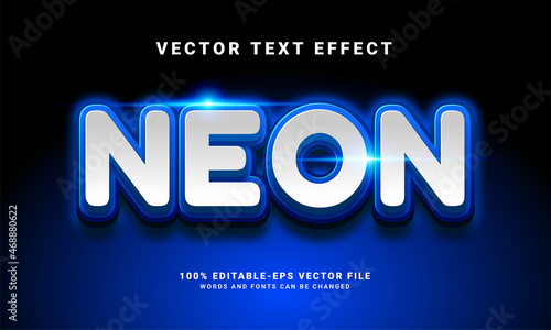 Neon 3D text effect. Editable text style effect with blue light color