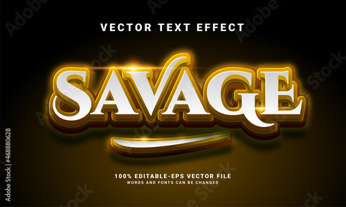 Savage 3D text effect. Editable text style effect and suitable for game assets with gold color theme