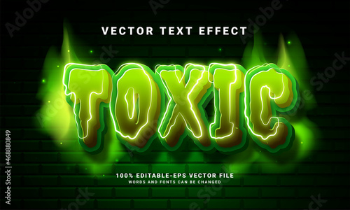 Toxic 3D text effect. Editable text style effect with green light theme. photo