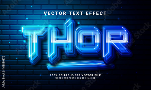 Thor 3D text effect. Editable text style effect with blue light theme. Suitable for action hero event needs.