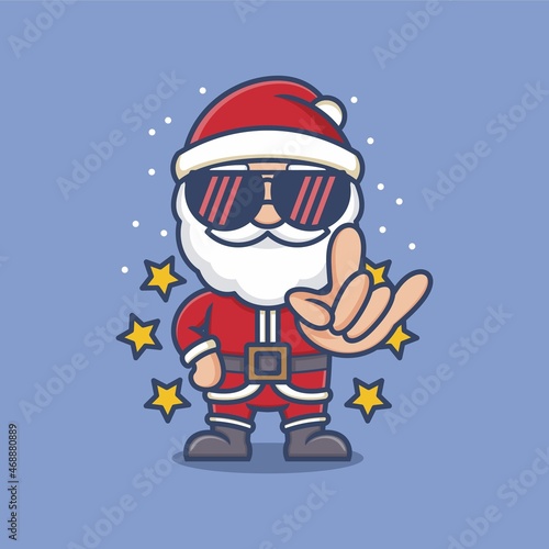 cute cartoon santa claus gives rocker style cool symbols. vector illustration for mascot logo or sticker