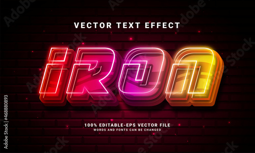 Iron 3D text effect. Editable text style effect with colorful light theme. Suitable for action hero event needs.