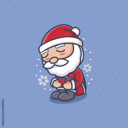 cute cartoon santa claus sitting sad. vector illustration for mascot logo or sticker