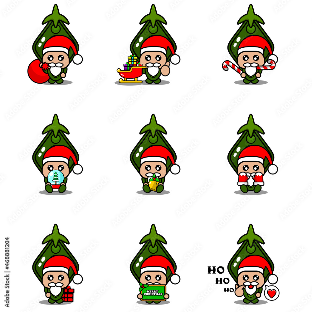 vector cartoon character mascot costume green peas cute vegetable christmas bundle set