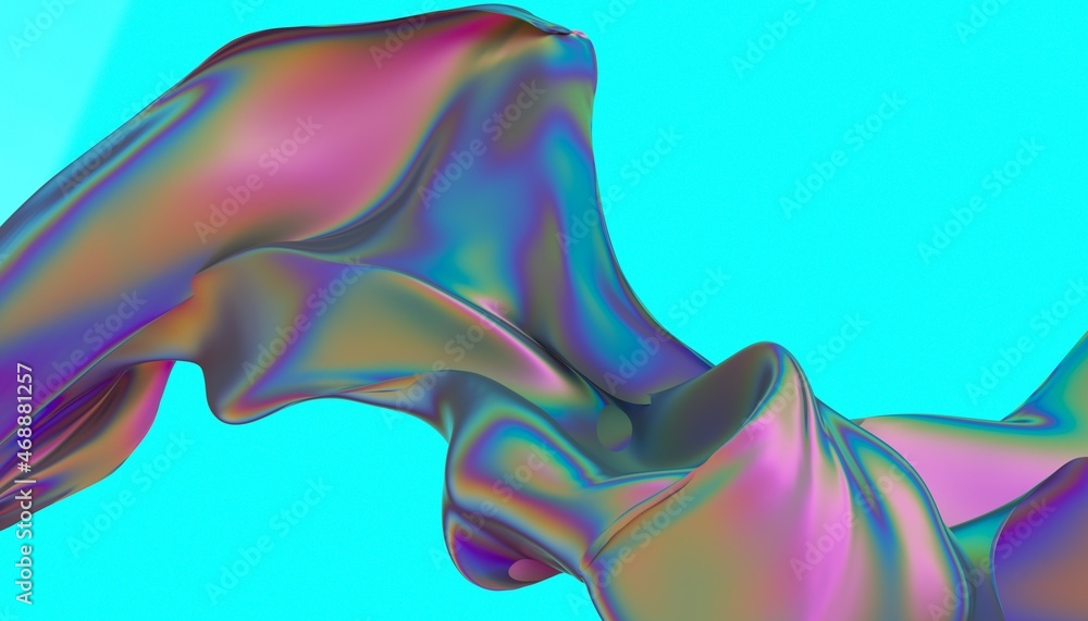 Obraz premium Iridescent multicolored holographic flowing cloth. Abstract futuristic 3d illustration.