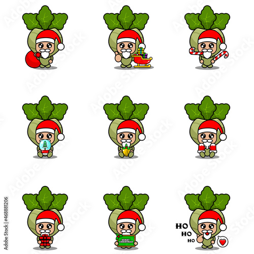 vector cartoon character cute kohlrabi vegetable mascot costume set christmas bundle