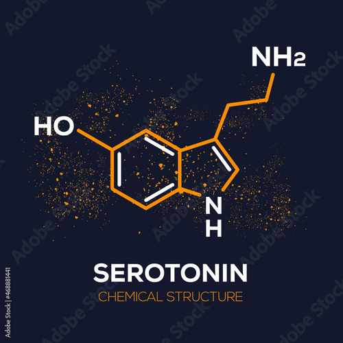Serotonin, Skeletal chemical formula, Vector illustration.