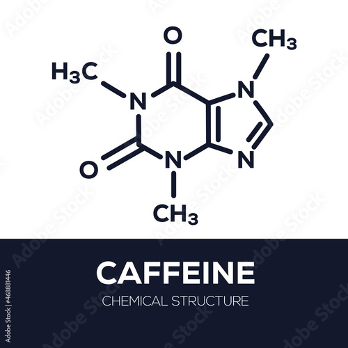 Caffeine, Skeletal chemical formula, Vector illustration.