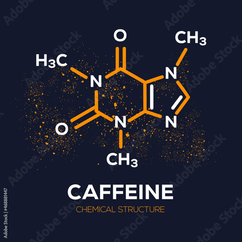 Caffeine, Skeletal chemical formula, Vector illustration.