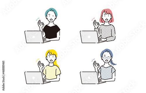 OKポーズパソコン女性セット