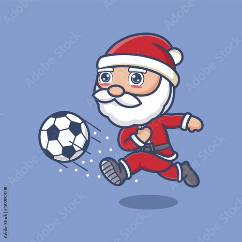 cute cartoon santa claus playing soccer. vector illustration for mascot logo or sticker