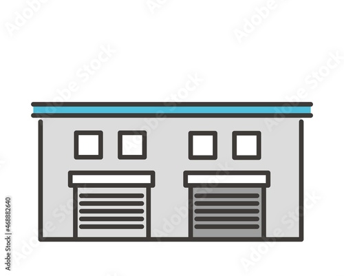 倉庫や工場、トラックやフォークリフトなどのベクターイラスト素材／工場／倉庫／運搬／運送／シンプル／シルエット