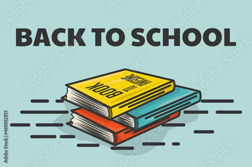 Illustration of a stack of books for back to school encouragement on a light blue background