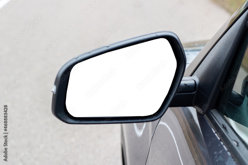 Exterior of a new car. Car rear view mirror with mockup Exterior of a new car. Car rear view mirror with mockup