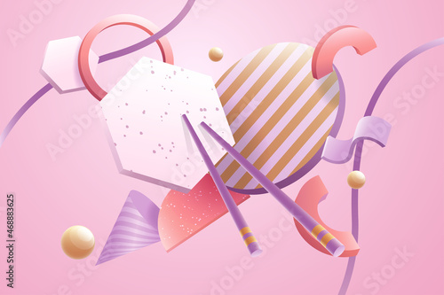 Abstract Shape 3D geometric background with memphis circle, sphere vector