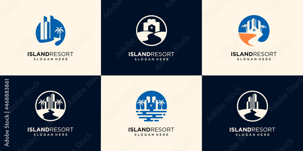 set of house, sea, wave and coconut tree logo vector icon symbol design graphic illustration set of house, sea, wave and coconut tree logo vector icon symbol design graphic illustration