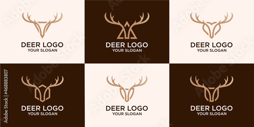 set of Deer Head and antlers deer Logo Design