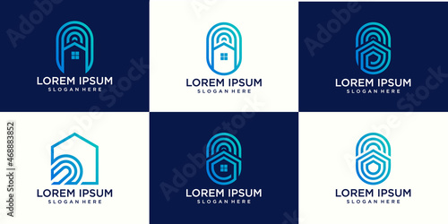 set of finger print, fingerprint lock,House key, secure security logo vector icon illustration