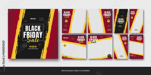 Set of Black Friday Sale Social Media Post for Promo Discount, Instagram Feed post and Stories bundle for promotion