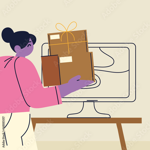 female holds boxes