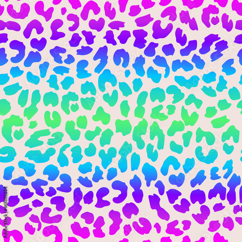 Neon leopard seamless pattern. Rainbow-colored spotted background. Vector animal print.