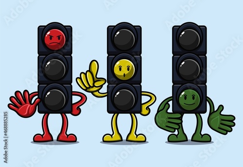 red yellow green cute cartoon traffic light character. vector illustration for children's education book or sticker
