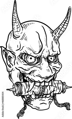 bw japanese demon illustration 1