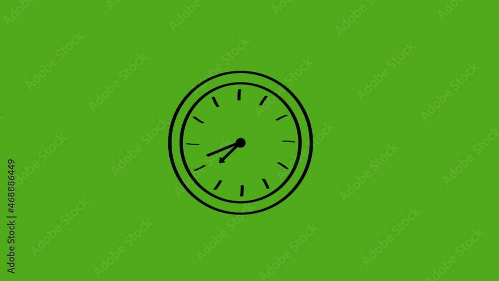 cartoon clock animation on green screen, 12 hour clock 4k video.hand