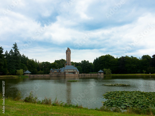 Panoramic view of the famous monumental hunting castle Jachthuis Sint-Hubertus in national park De Hoge Veluwe photo