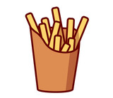 french fries icon is isolated on white background. For the menu in cafe there is no advertising. Stylized illustration of food