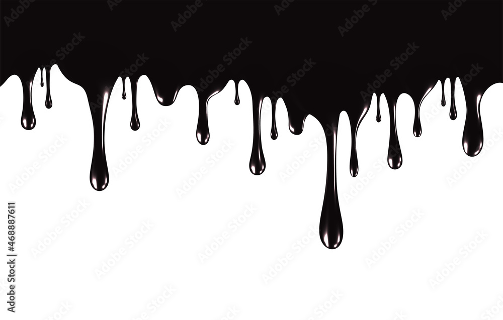 Realistic black paint drips isolated on a white background. The flowing black liquid. Dripping paint. Vector illustration Realistic black paint drips isolated on a white background. The flowing black liquid. Dripping paint. Vector illustration