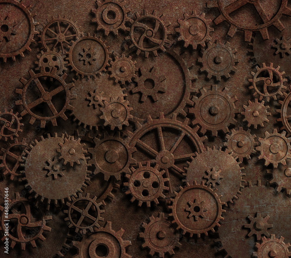 Old rustic gears and cogs clock mechanism. 3d illustration. Old rustic gears and cogs clock mechanism. 3d illustration.