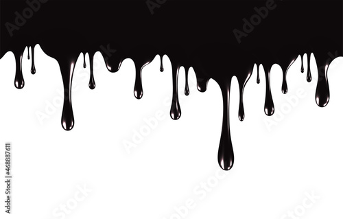 Fotografija Realistic black paint drips isolated on a white background