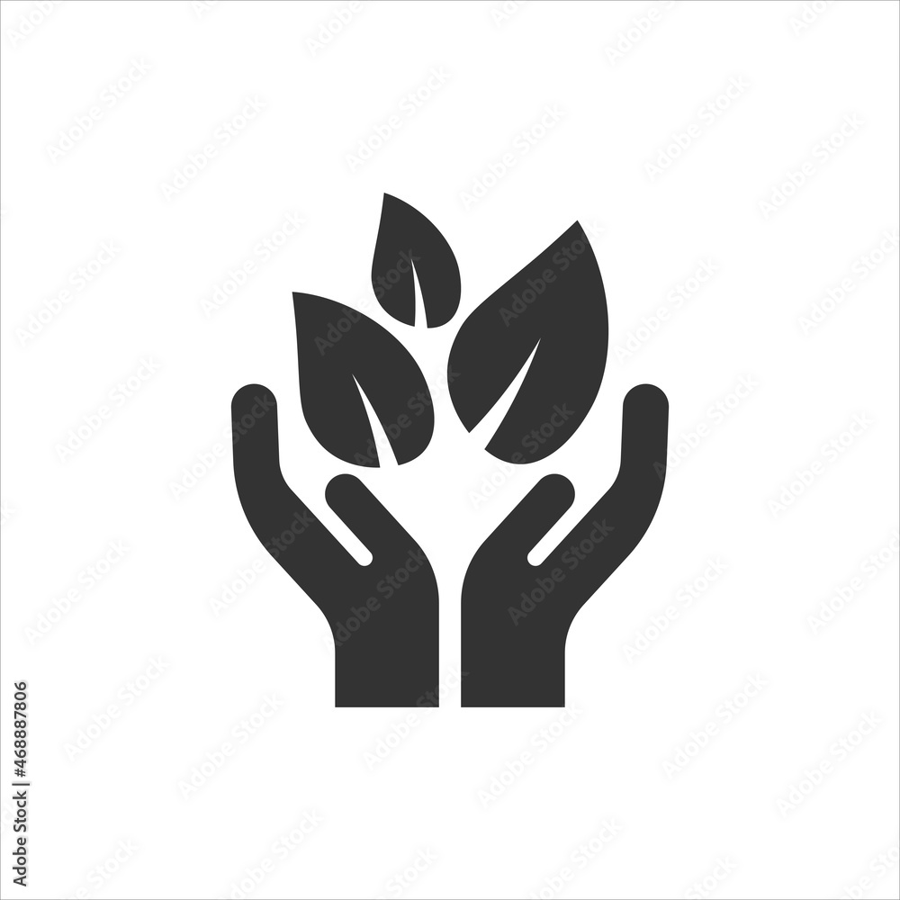 Hand with plant icon in flat style. Flower sprout vector illustration on white isolated background. Environmental protection sign business concept. Hand with plant icon in flat style. Flower sprout vector illustration on white isolated background. Environmental protection sign business concept.