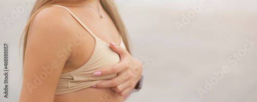 young girl with long hair and small breasts. Free place. Horizontal banner for the site