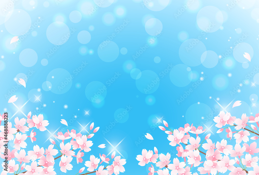 春の桜と青空とボケのベクターイラスト背景(光)