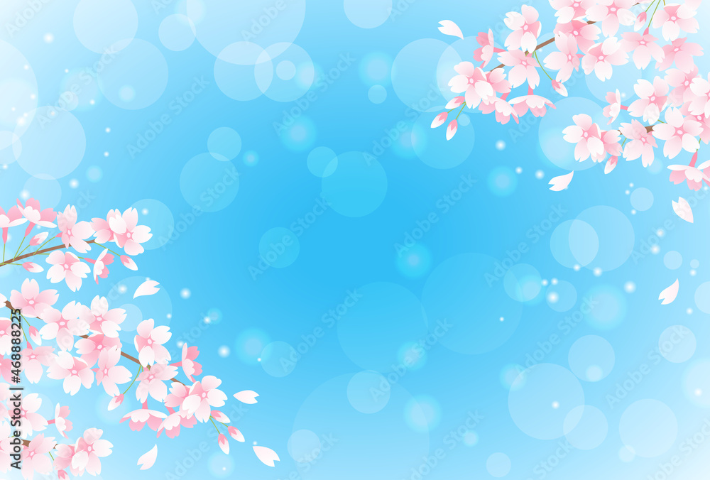 春の桜と青空とボケのベクターイラスト背景(光) 春の桜と青空とボケのベクターイラスト背景(光)