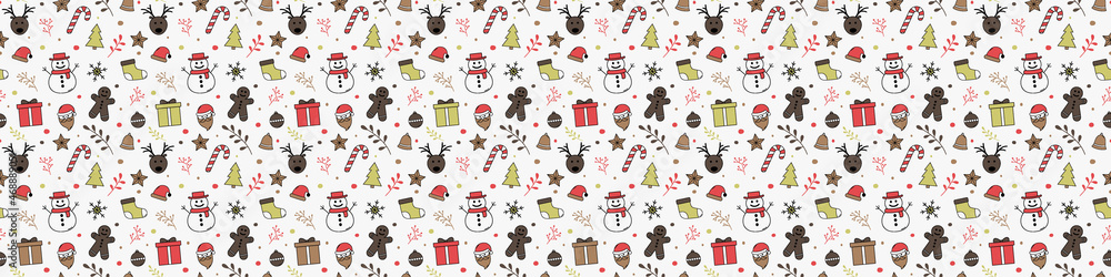 Christmas background with decorations. Xmas seamless wallpaper. Banner. Vector