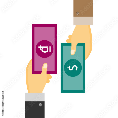 Businessman's Hand holding Banknote of Vietnam dong exchange with US Dollar. money swap, money exchange concept.