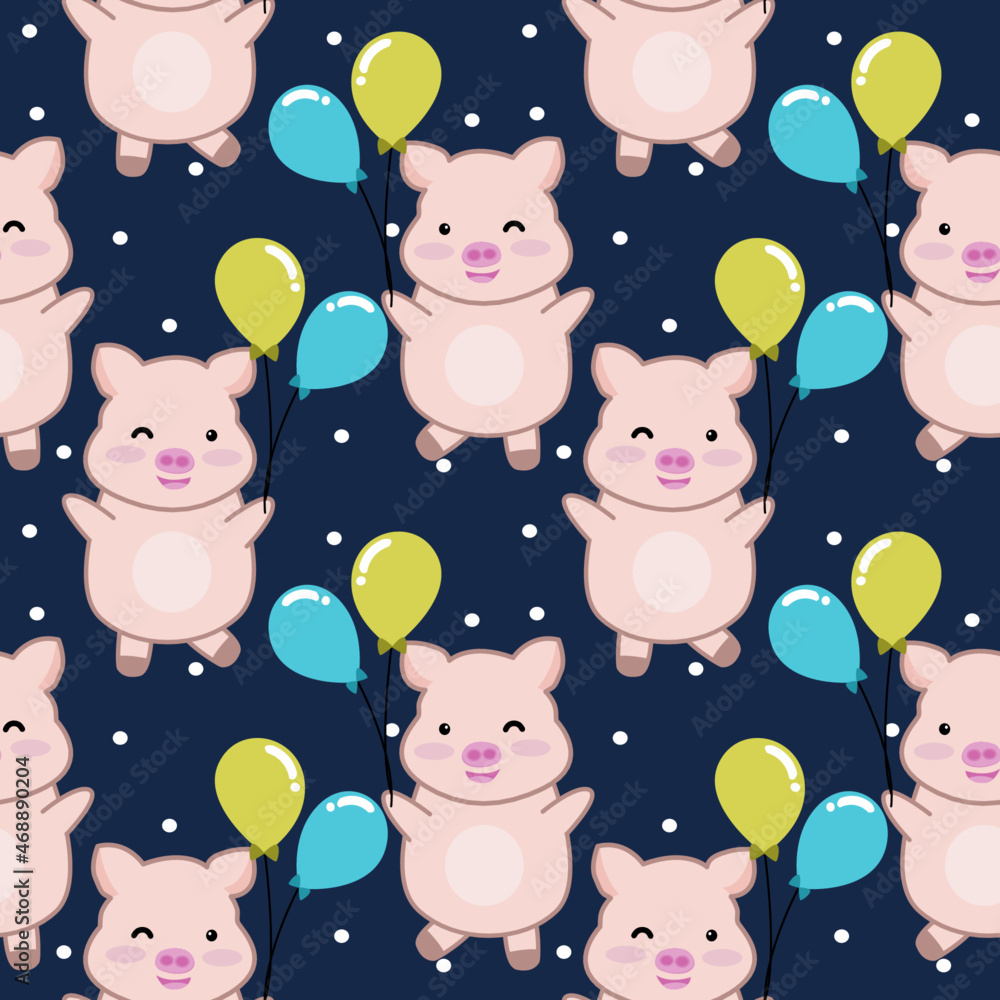 Naklejka premium cute pig seamless pattern background, vector illustration
