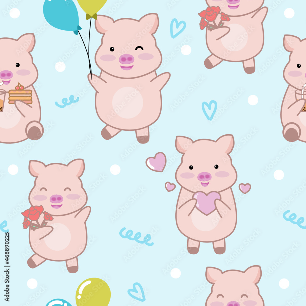 Obraz premium cute pig seamless pattern background, vector illustration