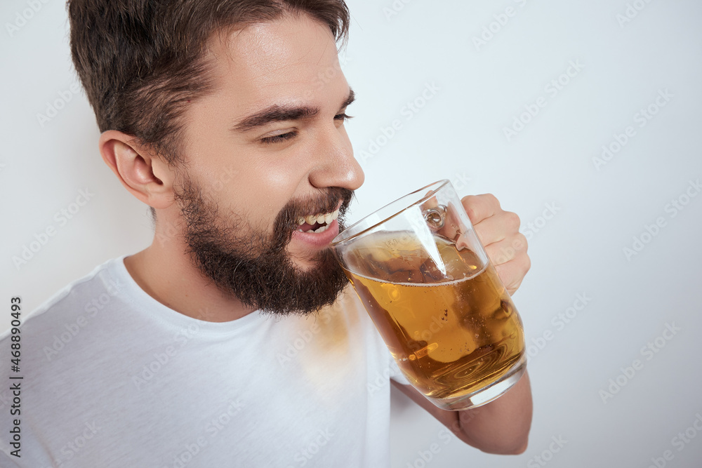 Cheerful man glass of beer fun alcohol Cheerful man glass of beer fun alcohol