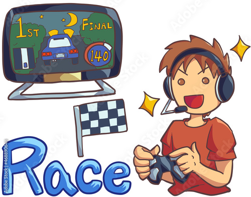 レースゲームを楽しく遊ぶ男性