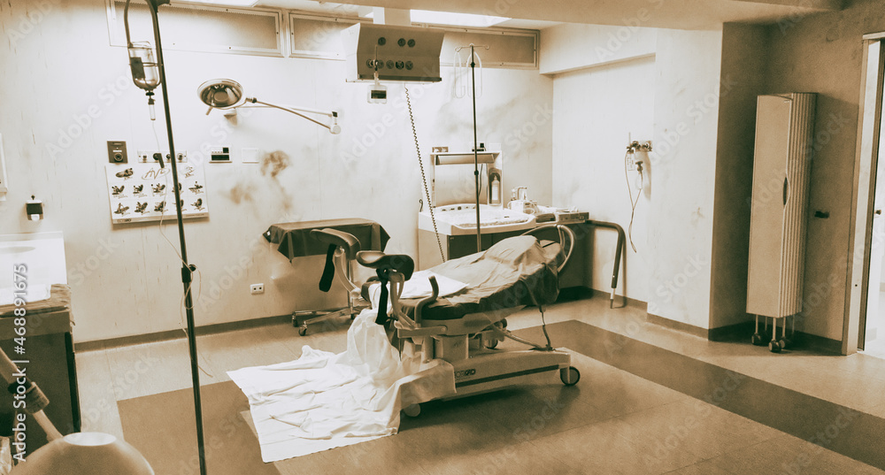 Empty delivery room. Pregnancy and healthcare concept. Procedural room in hospital